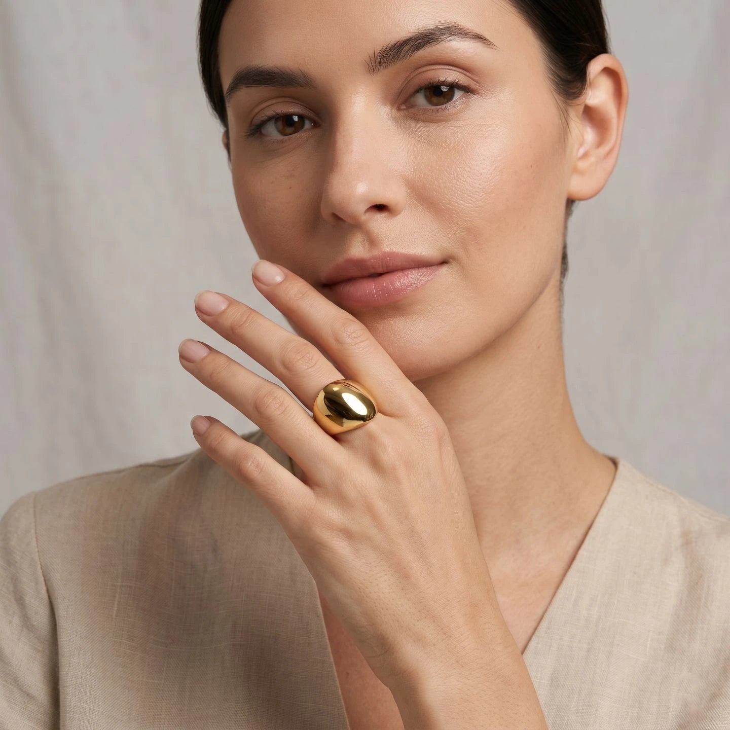Golden Mirror Dome Statement Ring