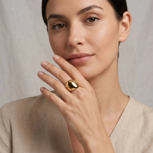 Golden Mirror Dome Statement Ring