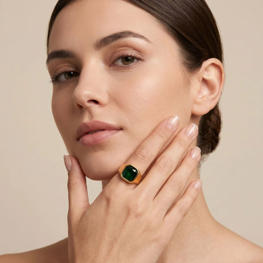 Emerald Square Signet Gold Ring
