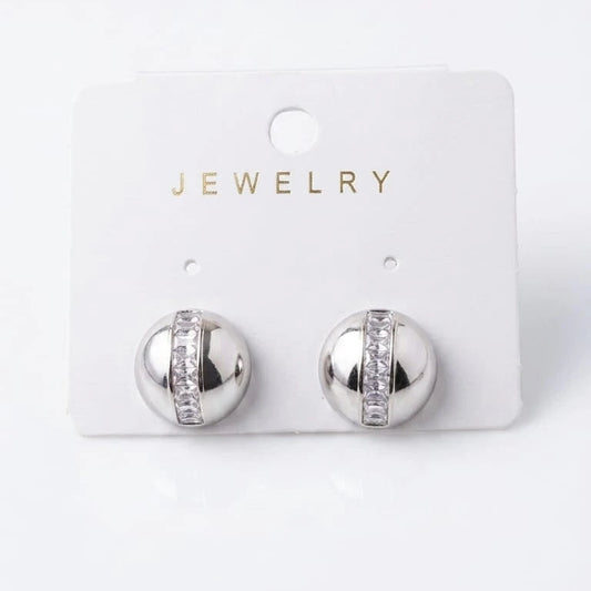Silver Crystal Dome Stud Earrings