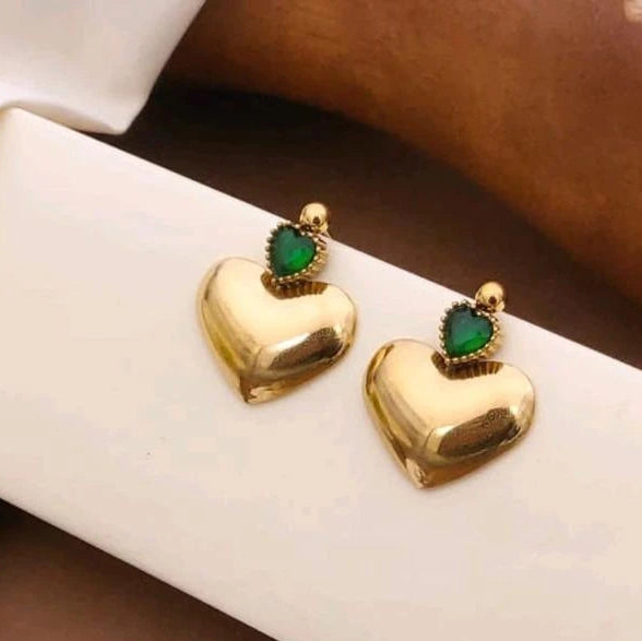 Emerald Luxe Heart Earrings