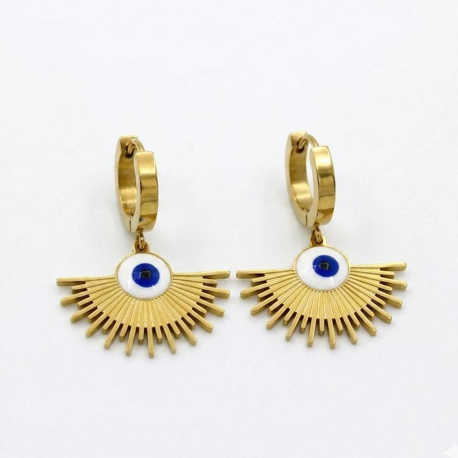 Radiant Evil Eye Fan Drop Earrings