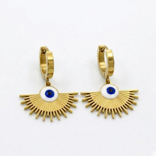 Radiant Evil Eye Fan Drop Earrings