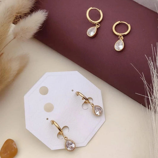 Golden Teardrop Crystal Hoop Earrings