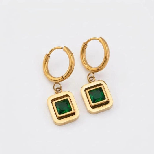 Emerald Frame Hoop Earrings
