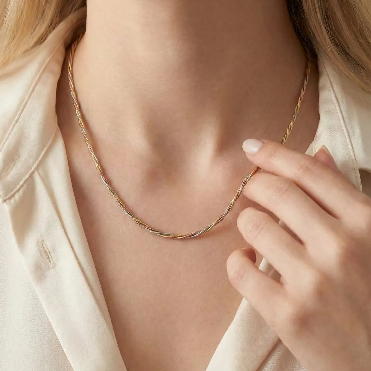 Tri-Tone Twist Rope Chain Necklace