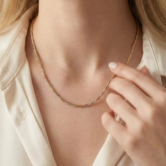 Tri-Tone Twist Rope Chain Necklace