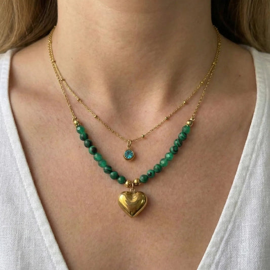 Emerald Heart Gold Layered Necklace