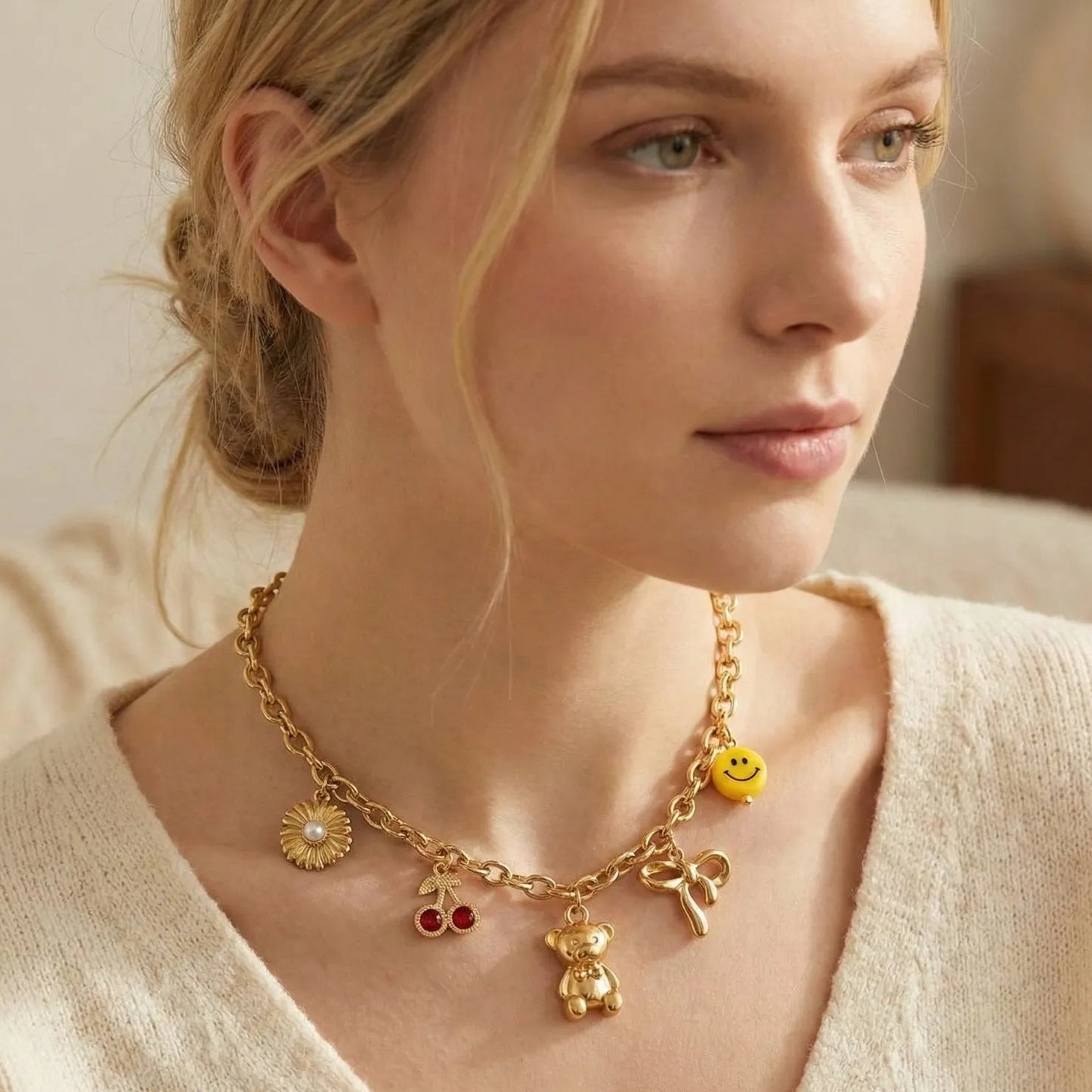 Sunny Charm Gold Charms Necklace