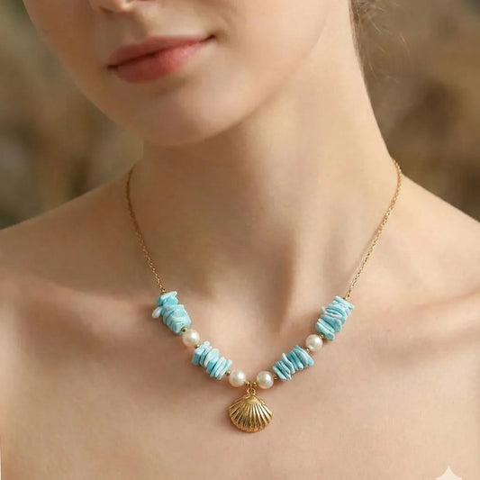 Blue Shell Pearl Gold Necklace