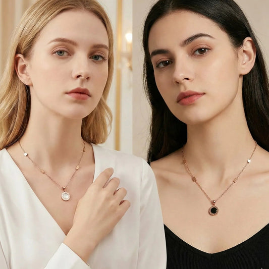 Dual Pendant Necklace (Black & Pearl)