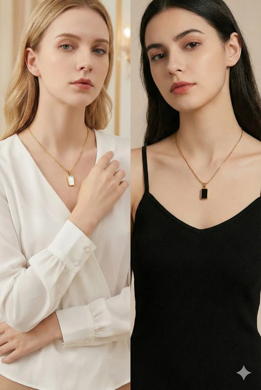 Rectangular Pendant Necklace (White and Black)