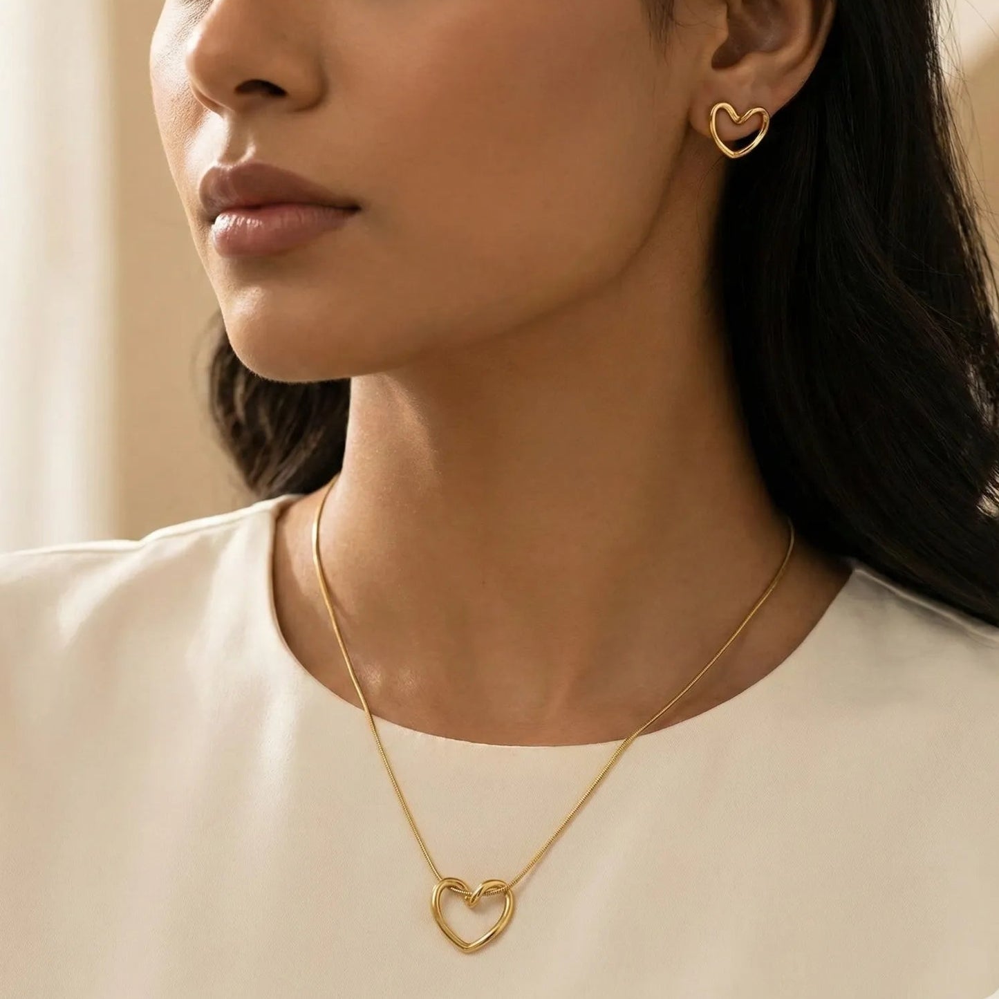 Gold Heart Necklace & Earrings Set