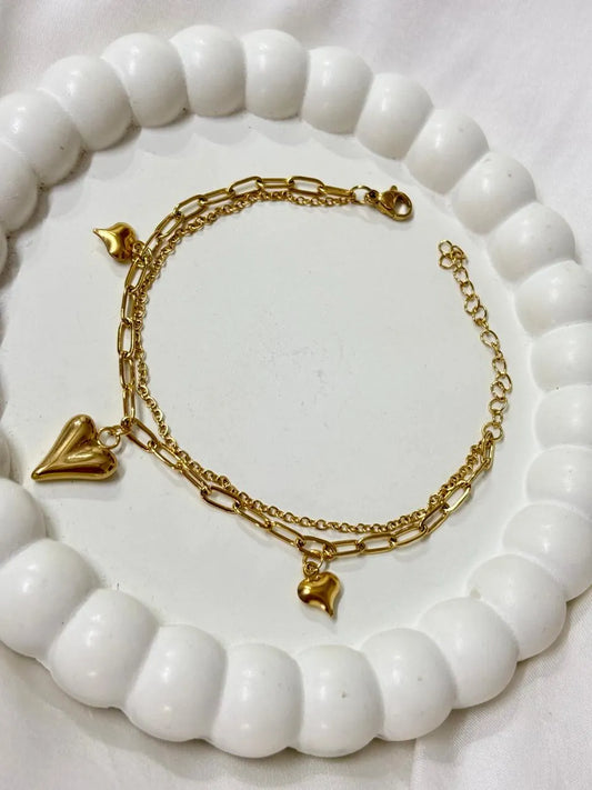 Gold Chain Bracelet with Heart and Star Charms