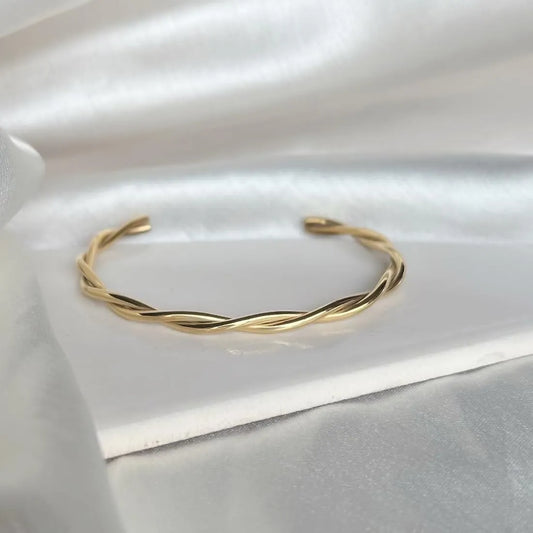 Gold/Rose Gold-Plated Twisted Open Kada Bracelet – Minimalist & Elegant