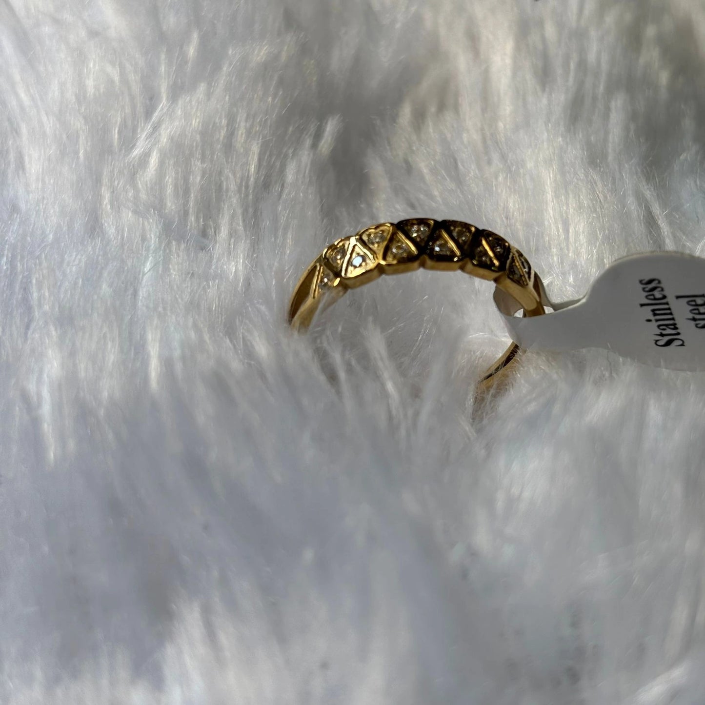 Golden Diamond Row Anti-Tarnish Ring