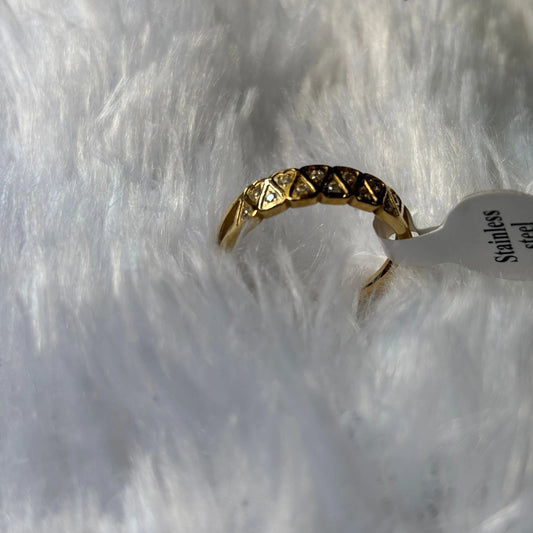 Golden Diamond Row Anti-Tarnish Ring