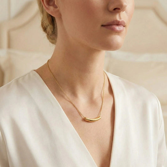 Minimalist Gold-Plated Curved Bar Necklace