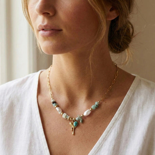 Antique Turquoise Gold Chain Necklace