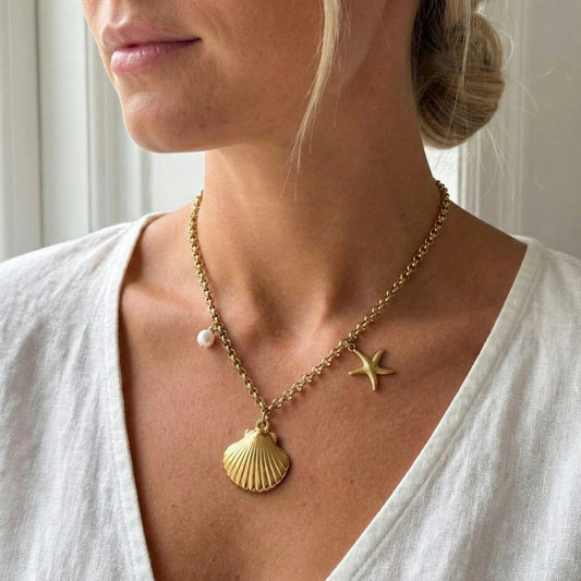 Shell Starfish Gold Charm Necklace