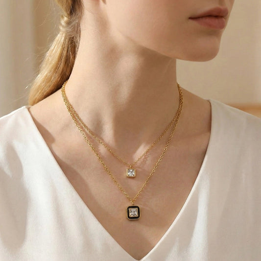 Square Gemstone Gold Necklace