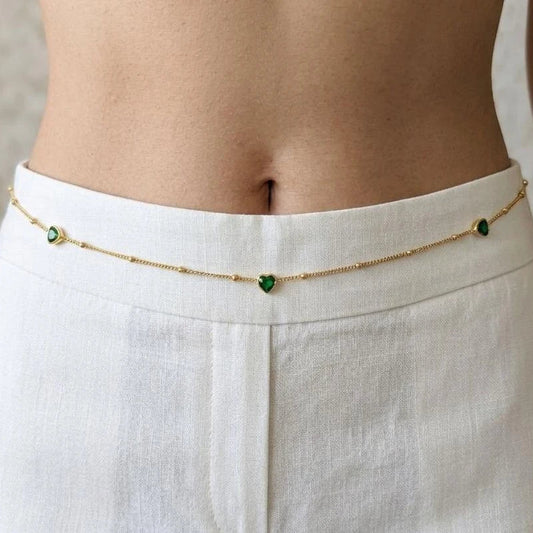 Emerald Heart Layered Gold Waist Chain