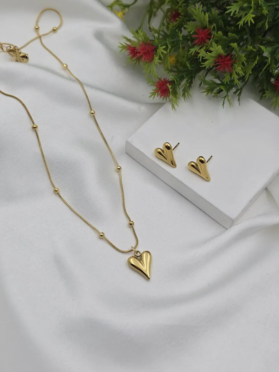 Heart Pendant Necklace & Earrings Set