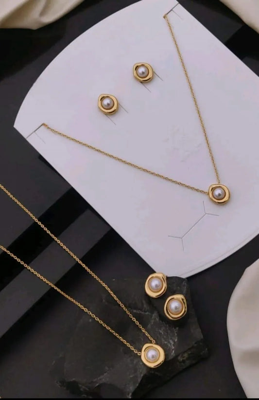 Pearl Accent Necklace & Earrings Set