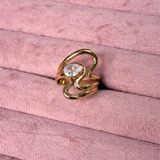 Abstract Wave Crystal Gold Ring
