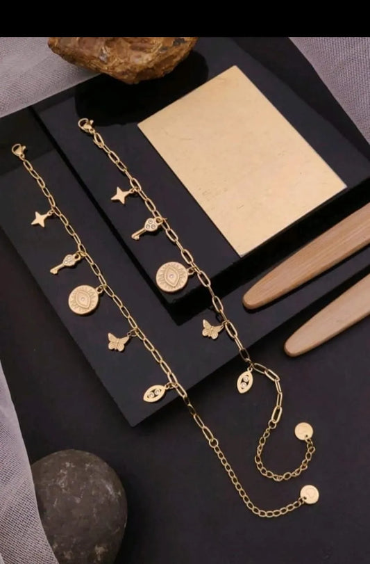 Golden Charm Link Bracelet
