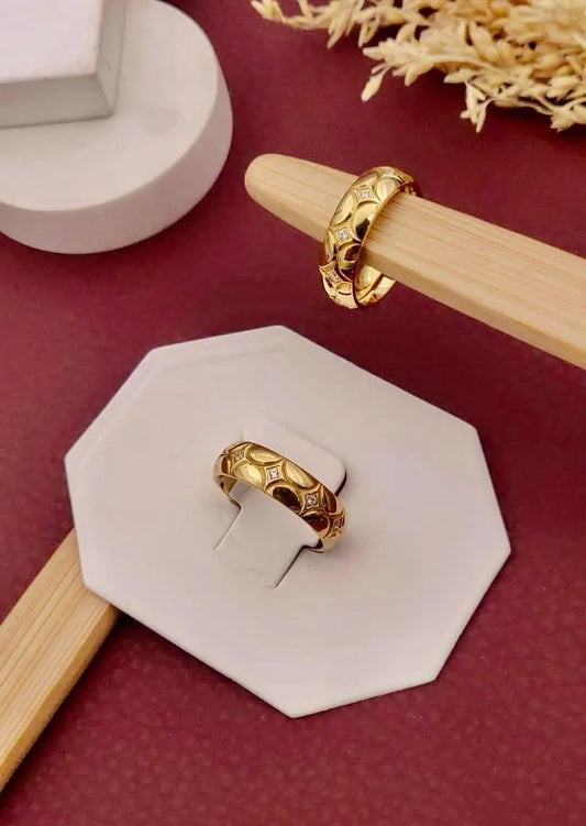 Textured Geo-Pattern Anti-Tarnish Ring