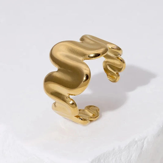 Aurora Wave Sculpted Gold Cuff Ring