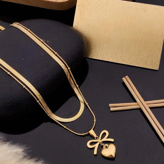 Bella Amore Bow Heart Layered Necklace