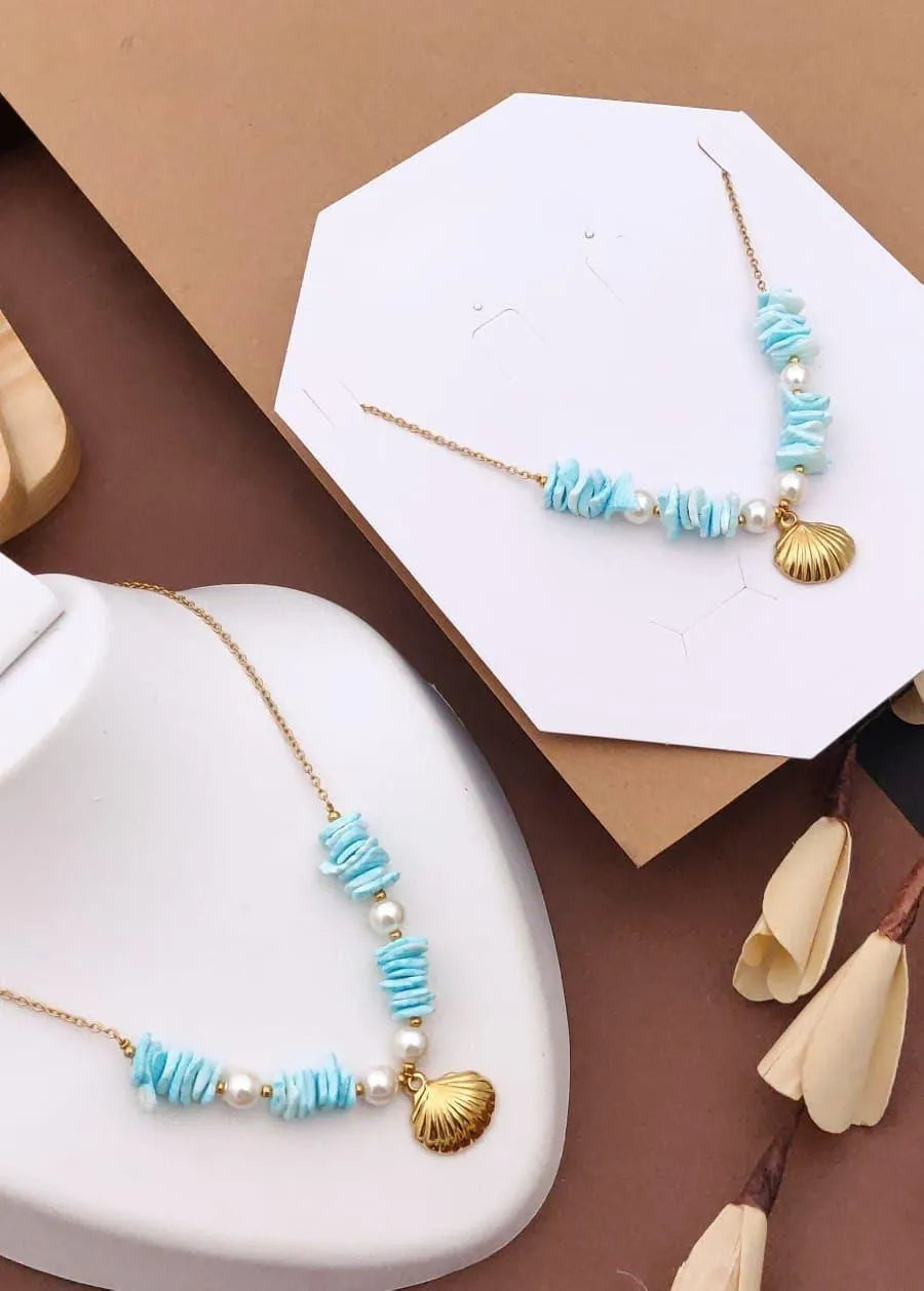 Blue Shell Pearl Gold Necklace