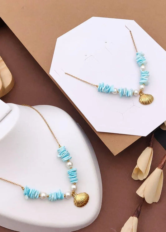 Blue Shell Pearl Gold Necklace