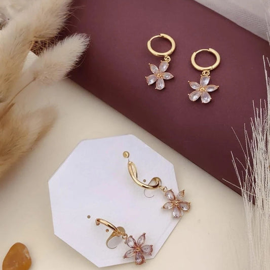 Blush Floral Crystal Hoop Earrings
