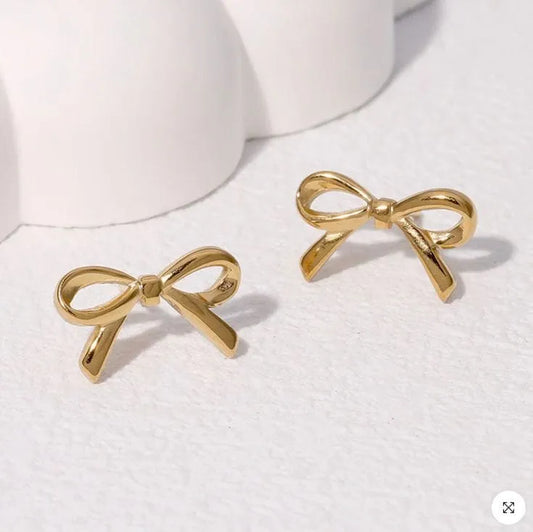 Elegant Gold Bow Stud Earrings
