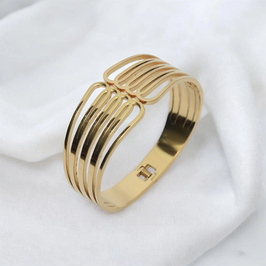 Gold-Plated Modern Cut-Out Kada Bracelet – Contemporary & Elegant