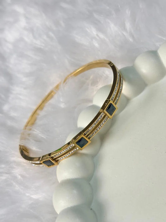 Gold/Rose Gold-Plated Black Square Stone Kada – Elegant & Contemporary