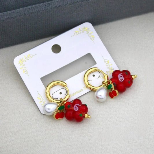 Cherry Bloom Charm Hoop Earrings
