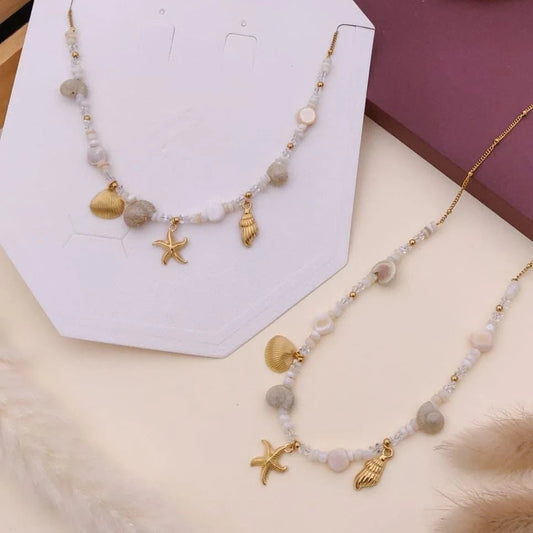 Coastal Pearl Shell Charm Necklace