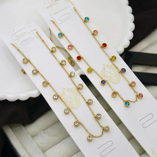 Multicolor Gold Bezel Chain Tanmaniya Necklaces