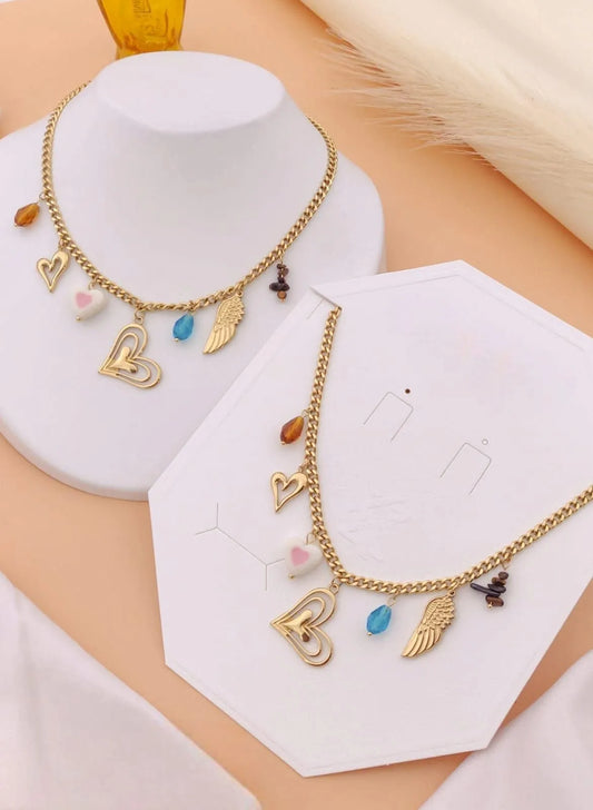 Heart & Wing Gold Chain Necklace