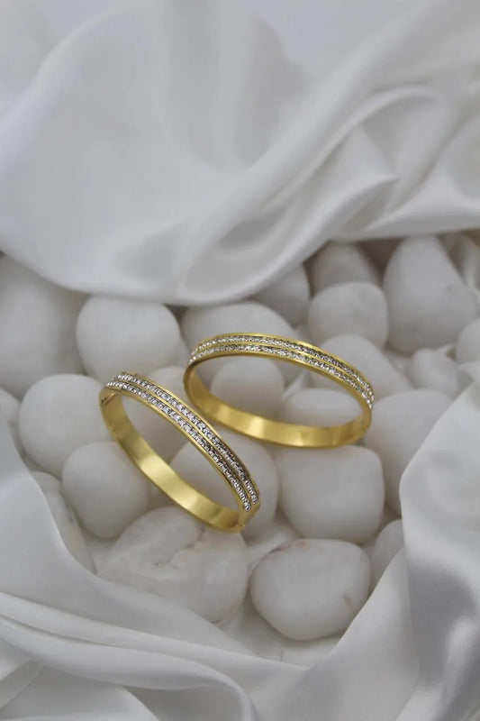 Double Row Diamond Accents Gold Kada