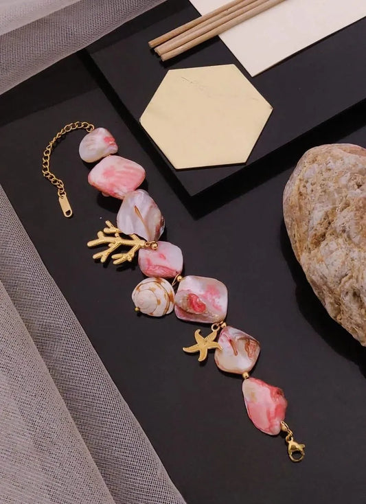 Seashell Coral Gold Chain Bracelet