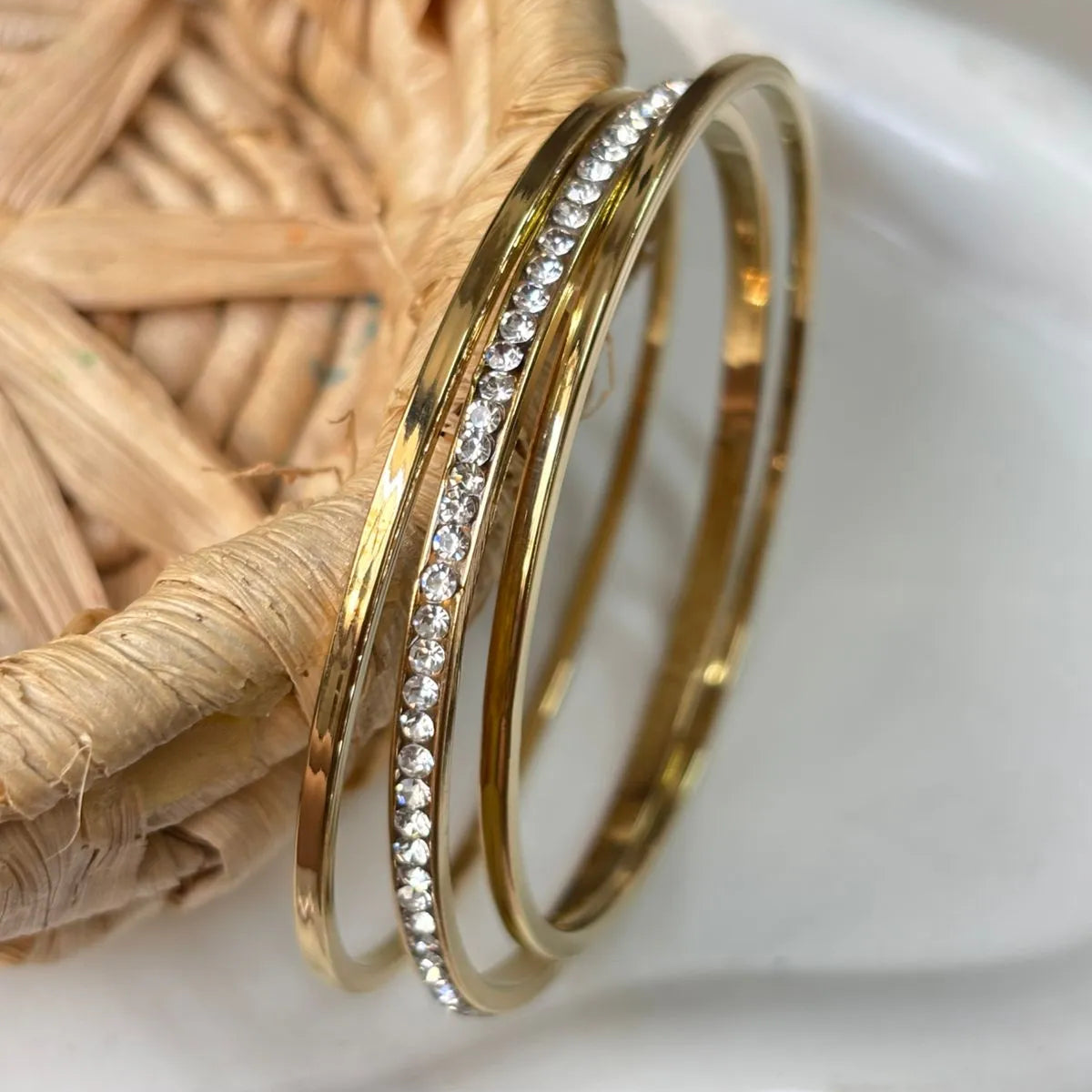 Crystal Line Gold Bangles (3SET)