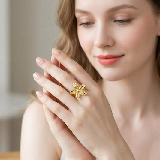 Golden Daisy Blossom Statement Ring