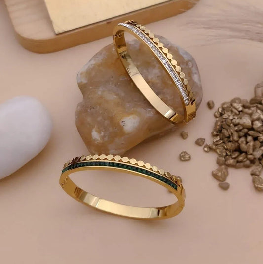 Dual Tone Crystal Edge Gold Kada