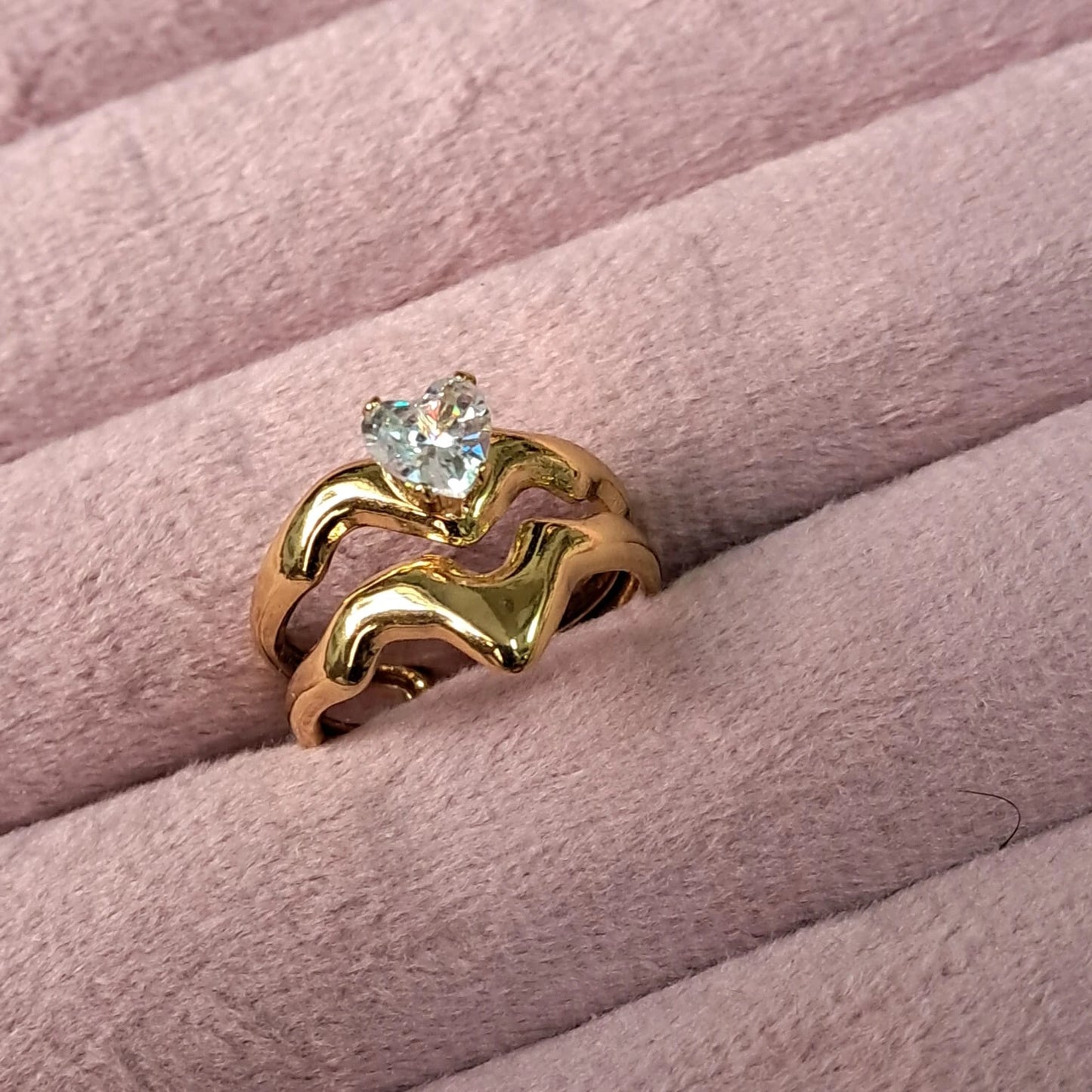 Dual Heart Wave Diamond Ring