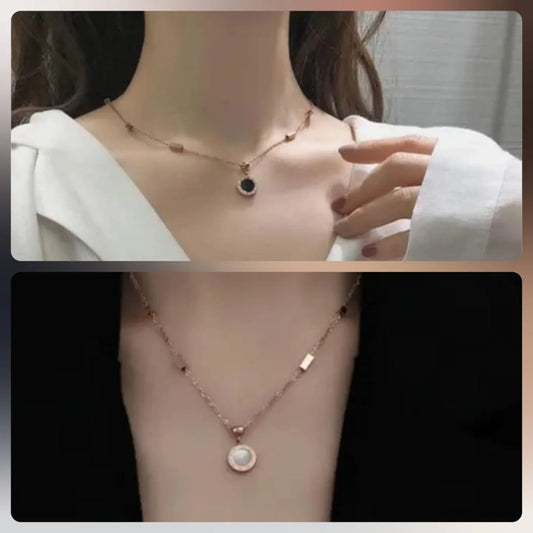 Dual Pendant Necklace (Black & Pearl)